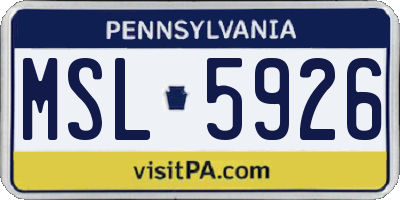 PA license plate MSL5926