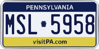 PA license plate MSL5958