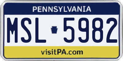 PA license plate MSL5982