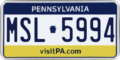 PA license plate MSL5994