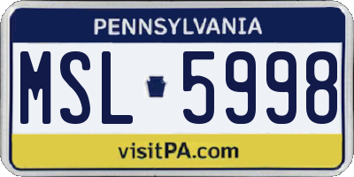 PA license plate MSL5998