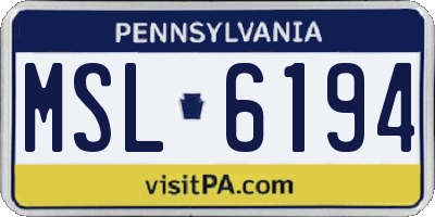 PA license plate MSL6194