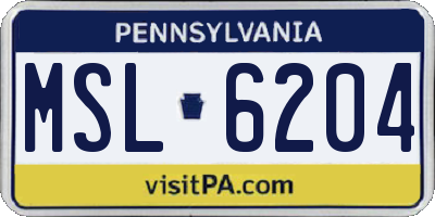 PA license plate MSL6204