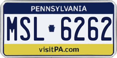 PA license plate MSL6262
