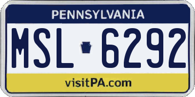 PA license plate MSL6292