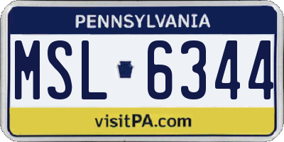 PA license plate MSL6344
