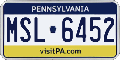 PA license plate MSL6452