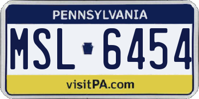 PA license plate MSL6454