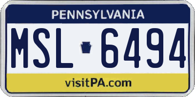 PA license plate MSL6494