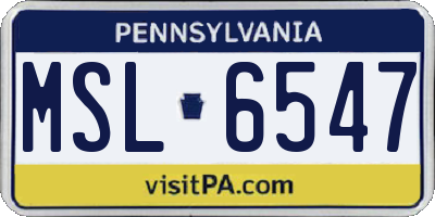 PA license plate MSL6547