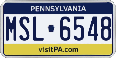 PA license plate MSL6548