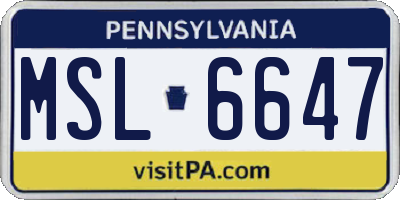 PA license plate MSL6647