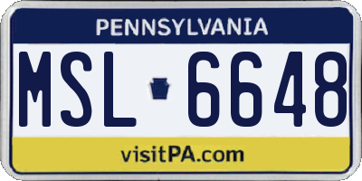 PA license plate MSL6648