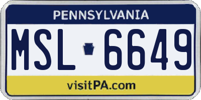 PA license plate MSL6649