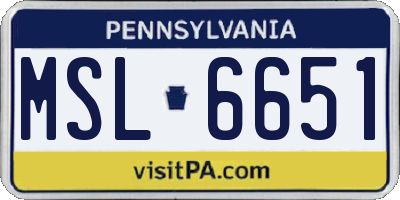 PA license plate MSL6651