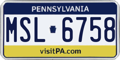 PA license plate MSL6758