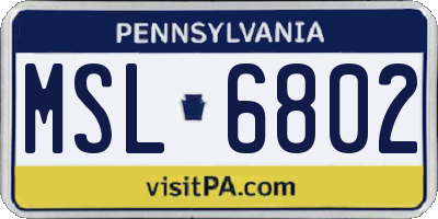 PA license plate MSL6802