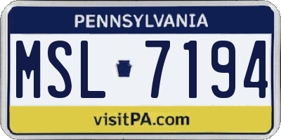 PA license plate MSL7194