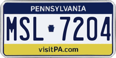 PA license plate MSL7204