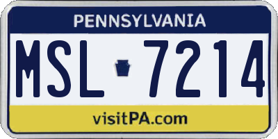 PA license plate MSL7214