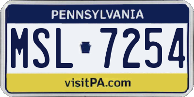 PA license plate MSL7254