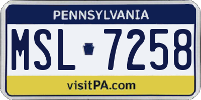PA license plate MSL7258