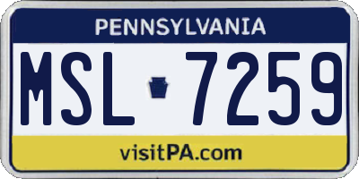 PA license plate MSL7259