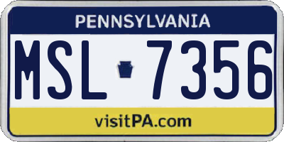 PA license plate MSL7356
