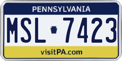 PA license plate MSL7423