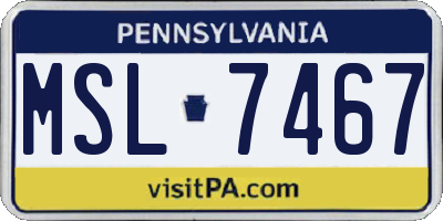 PA license plate MSL7467