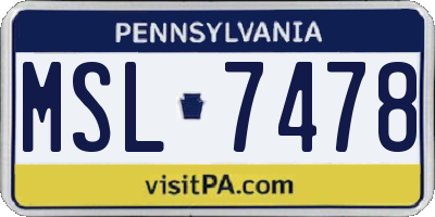 PA license plate MSL7478