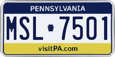 PA license plate MSL7501