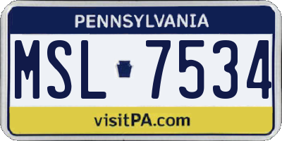 PA license plate MSL7534