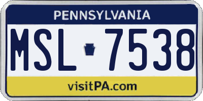 PA license plate MSL7538