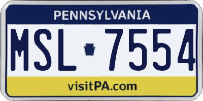 PA license plate MSL7554
