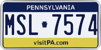 PA license plate MSL7574