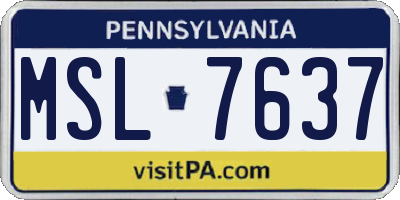 PA license plate MSL7637