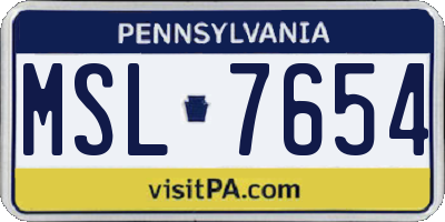 PA license plate MSL7654