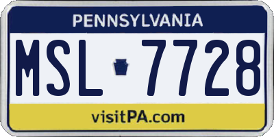 PA license plate MSL7728