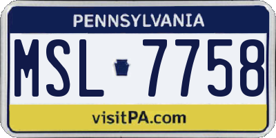 PA license plate MSL7758