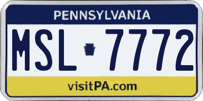 PA license plate MSL7772