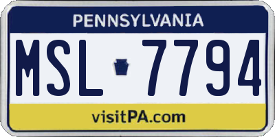 PA license plate MSL7794