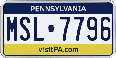 PA license plate MSL7796
