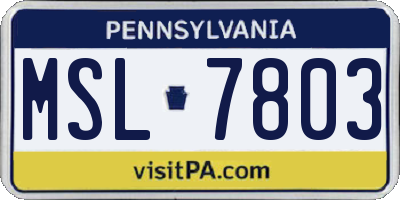 PA license plate MSL7803