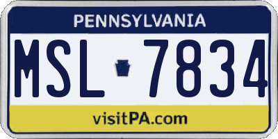 PA license plate MSL7834
