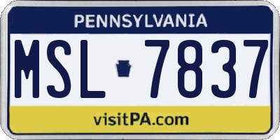 PA license plate MSL7837