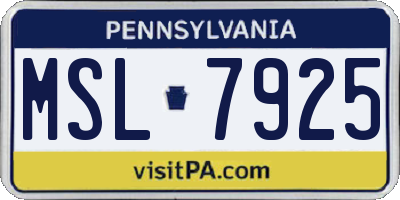 PA license plate MSL7925