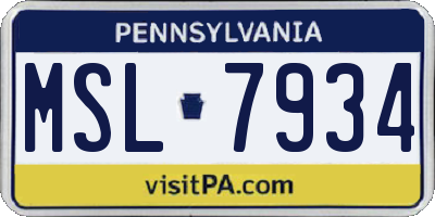 PA license plate MSL7934
