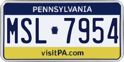 PA license plate MSL7954