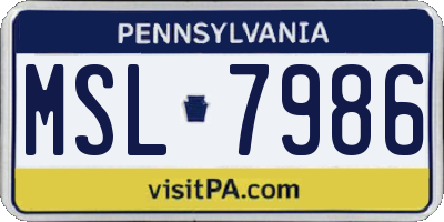 PA license plate MSL7986